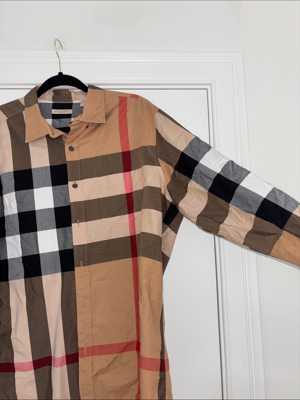 Burberry Tan Black White Plaid Button-Down Shirt - Picture 7 of 7